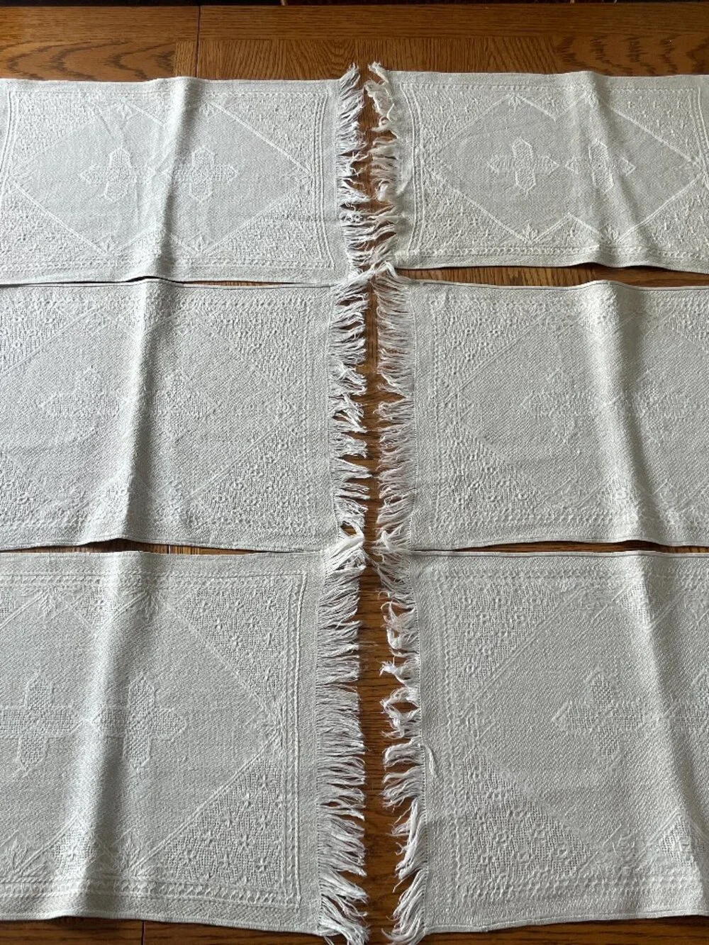 Set of 6 Vintage Woven Placemats with Fringe Edge